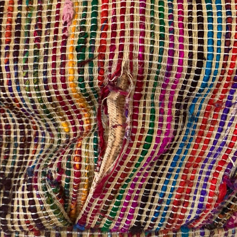 FLAWED Vintage MZ Wallace Multicolor Raw Silk and Leather  Bag - Picture 4 of 9